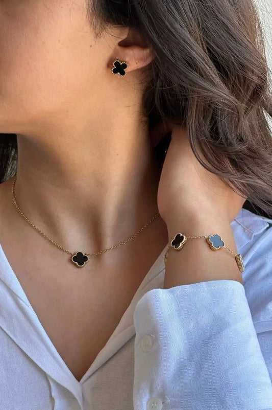 Black Clover Necklace with Earrings