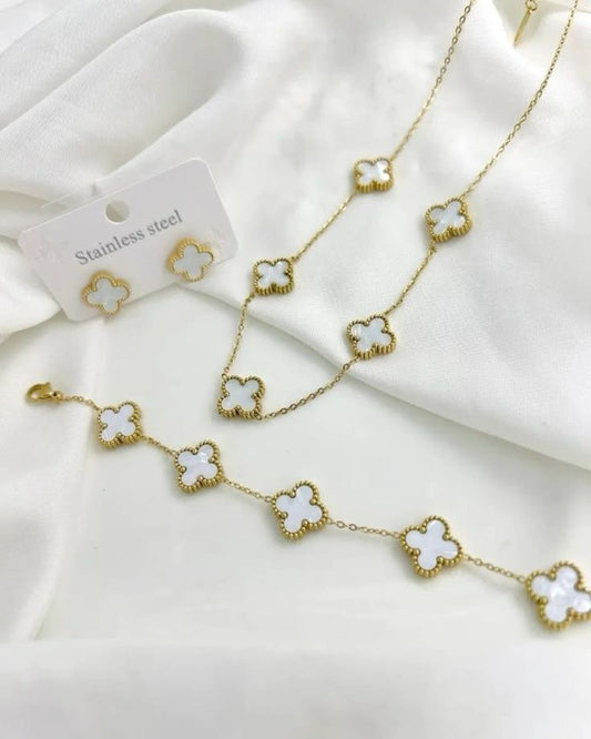 Clover Set White (Necklace, Earrings, Bracelet)