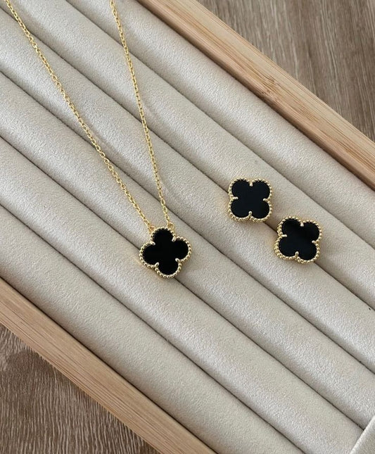 Black Clover Necklace with Earrings